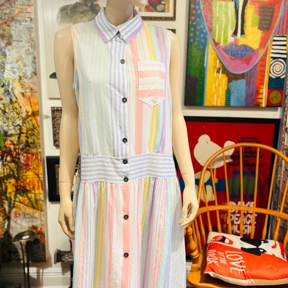 VINTAGE Charm Club Boho Midi Sleeveless Buttons Down Shirt Dress Size Large - Picture 3 of 16